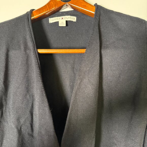 Tommy Hilfiger Long Sleeve Cardigan Hooks Closure Wrap Tie Black Size Medium - Picture 4 of 7
